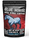 Farm-fresh: 100% Kona Coffee - Medium Roast - Arabica Whole Beans - 1 Lb or 16 oz Bag - Blue Horse 100% Kona Coffee from...