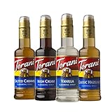 Torani Syrup, Coffeehouse Variety Pack, 4 12.7 Ounce Bottles (Vanilla, Salted Caramel, Classic Hazelnut, Irish Cream)